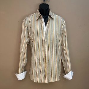Poggianti Striped Contrast Long Sleeve Shirt XL Made in Italy 17 neck
